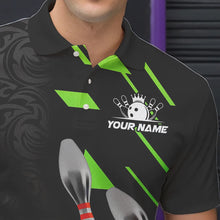 Load image into Gallery viewer, Silver Bowling Ball pins Team bowling shirts for Men custom bowling Polo, Quarter zip jersey | Green NQS9628