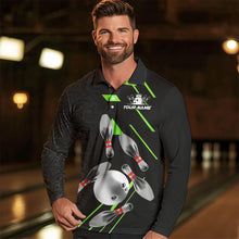 Load image into Gallery viewer, Silver Bowling Ball pins Team bowling shirts for Men custom bowling Polo, Quarter zip jersey | Green NQS9628