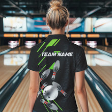 Load image into Gallery viewer, Silver Bowling Ball pins Team bowling shirts for women custom bowling Polo, Quarter zip jersey | Green NQS9628