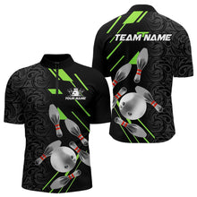 Load image into Gallery viewer, Silver Bowling Ball pins Team bowling shirts for Men custom bowling Polo, Quarter zip jersey | Green NQS9628