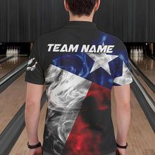 Load image into Gallery viewer, Smoke Texas Flag Black Bowling Polo, Quarter Zip shirt for men Custom patriotic Team bowling jersey NQS9631