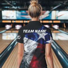Load image into Gallery viewer, Smoke Texas Flag Black Women Bowling Polo, Quarter Zip shirt Custom patriotic Team bowling jersey NQS9631