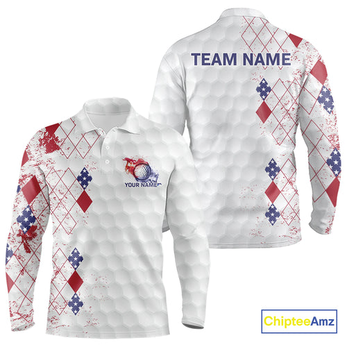 Red, White and Blue argyle American Flag Mens golf polo shirt custom patriotic golf apparel for men NQS9814