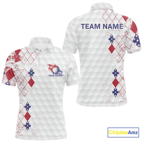 Red, White and Blue argyle American Flag Mens golf polo shirt custom patriotic golf apparel for men NQS9814
