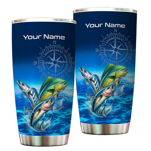 Personalized Mahi Mahi, Wahoo, Tuna Blue Fishing offshore Tumbler Cup custom name gift for fisherman NQS9923