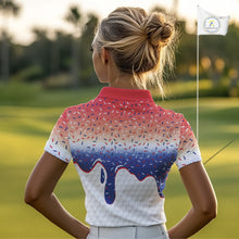 Load image into Gallery viewer, Red, white and blue dripping candy Women Golf polo shirts Custom funny Golf attire For Women NQS10058