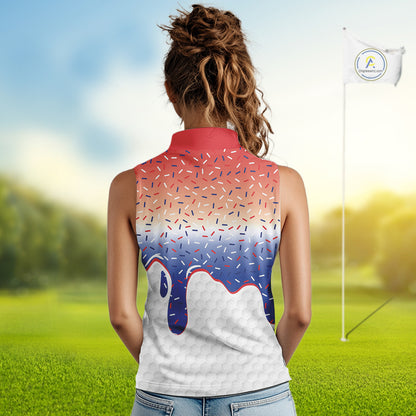 Red, white and blue dripping candy Women Sleeveless polos shirt Custom funny Golf attire For Women NQS10058