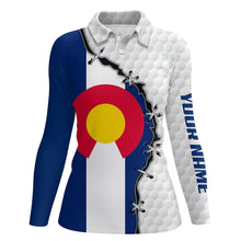 Load image into Gallery viewer, Womens golf polo shirts Colorado flag white golf ball skin pattern custom patriot team golf shirts NQS7983