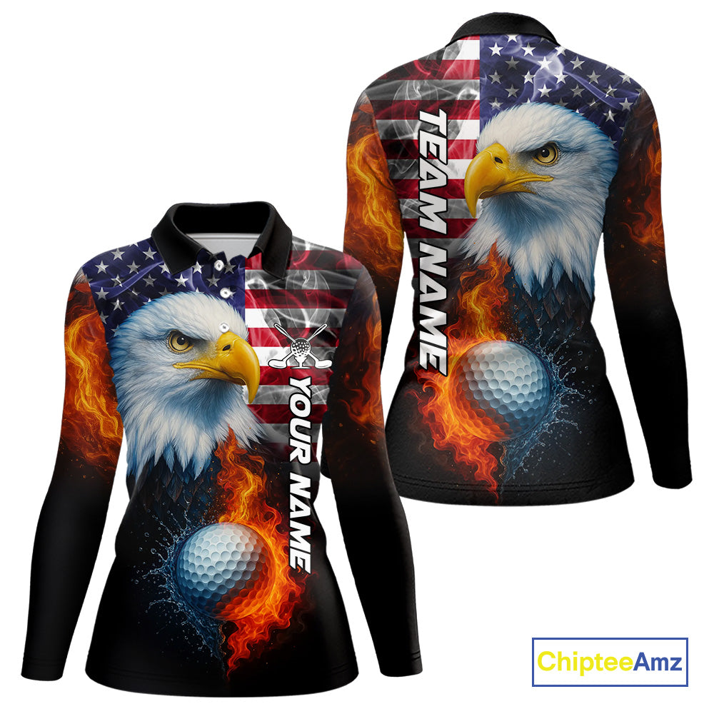 Smoke American Flag Eagle Fire and water Golf polo shirt for Women Custom patriotic Team golf top NQS10354