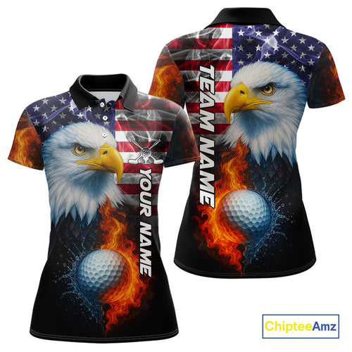 Smoke American Flag Eagle Fire and water Golf polo shirt for Women Custom patriotic Team golf top NQS10354