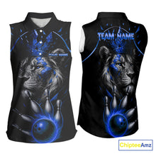 Load image into Gallery viewer, Custom Black and Blue Lion Bowling Sleeveless Polo shirt for Women, Lion Team Bowling Jerseys NQS10585