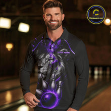 Load image into Gallery viewer, Custom Black and Purple Lion Bowling Polo, Quarter Zip shirts for Men, Lion Team Bowling Jerseys NQS10586