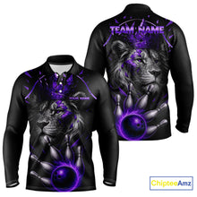Load image into Gallery viewer, Custom Black and Purple Lion Bowling Polo, Quarter Zip shirts for Men, Lion Team Bowling Jerseys NQS10586