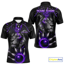 Load image into Gallery viewer, Custom Black and Purple Lion Bowling Polo, Quarter Zip shirts for Men, Lion Team Bowling Jerseys NQS10586