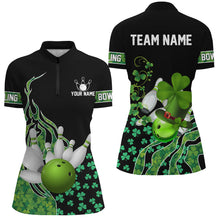 Load image into Gallery viewer, Green shamrock lucky Women bowling shirts Custom St Patrick Day black Team League Bowling Jerseys NQS8843