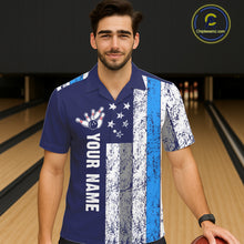 Load image into Gallery viewer, Blue Grunge American Flag Bowling Hawaiian Shirt Custom patriotic Bowling Team League Shirt NQS11176