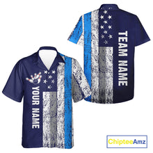 Load image into Gallery viewer, Blue Grunge American Flag Bowling Hawaiian Shirt Custom patriotic Bowling Team League Shirt NQS11176