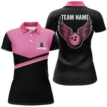 Load image into Gallery viewer, Black and pink Women bowling polo shirts Custom Team bowling jerseys, gift for bowlers NQS7407