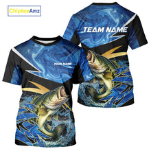 Load image into Gallery viewer, Largemouth Bass fishing Blue Camo Custom sun protection Bass fishing jerseys, Bass fishing apparel NQS9932