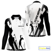 Load image into Gallery viewer, Women golf polo shirts custom white and black golf tops for ladies, best golf gifts NQS10061