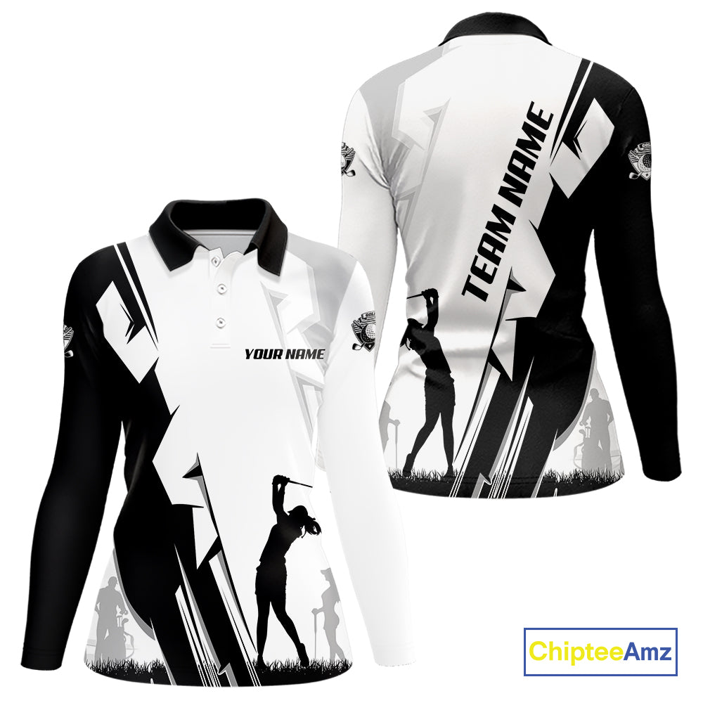 Women golf polo shirts custom white and black golf tops for ladies, best golf gifts NQS10061