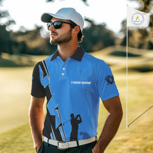 Load image into Gallery viewer, Mens golf polo shirts custom blue and black golf tops for men, best golf gifts NQS10062