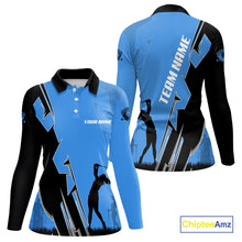 Load image into Gallery viewer, Women golf polo shirts custom blue and black golf tops for ladies, best golf gifts NQS10062