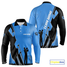 Load image into Gallery viewer, Mens golf polo shirts custom blue and black golf tops for men, best golf gifts NQS10062