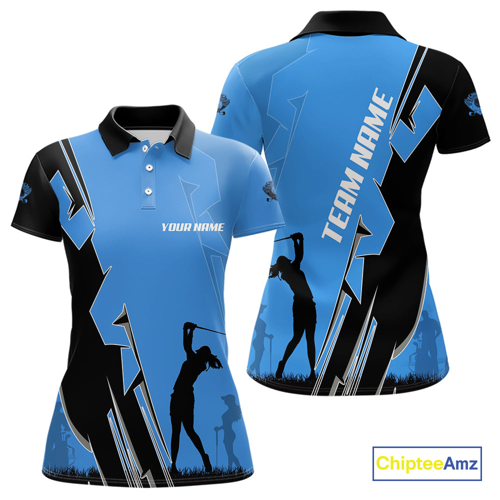 Women golf polo shirts custom blue and black golf tops for ladies, best golf gifts NQS10062