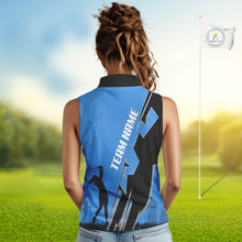 Load image into Gallery viewer, Women Sleeveless golf polo shirts custom blue and black golf tops for ladies, best golf gifts NQS10062