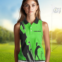 Load image into Gallery viewer, Women Sleeveless golf polo shirts custom green and black golf tops for ladies, best golf gifts NQS10063