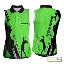 Load image into Gallery viewer, Women Sleeveless golf polo shirts custom green and black golf tops for ladies, best golf gifts NQS10063