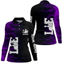 Load image into Gallery viewer, Purple Flame Bowling Custom Women Bowling Polo, Quarter zip Shirts Bowling Team Jerseys Tournament NQS8410