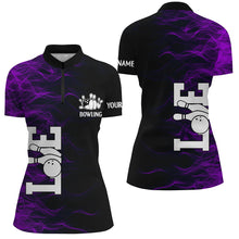 Load image into Gallery viewer, Purple Flame Bowling Custom Women Bowling Polo, Quarter zip Shirts Bowling Team Jerseys Tournament NQS8410