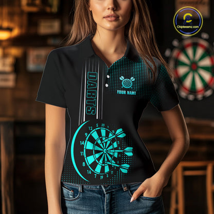 Personalized Black and Turquoise Darts Shirt For Women Custom Dart Outfit Team Jerseys NQS10595