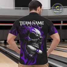 Load image into Gallery viewer, Custom Black and Purple Flame Skull Bowling Shirts For Men, Personalized Skull Team Bowling Jersey NQS10794