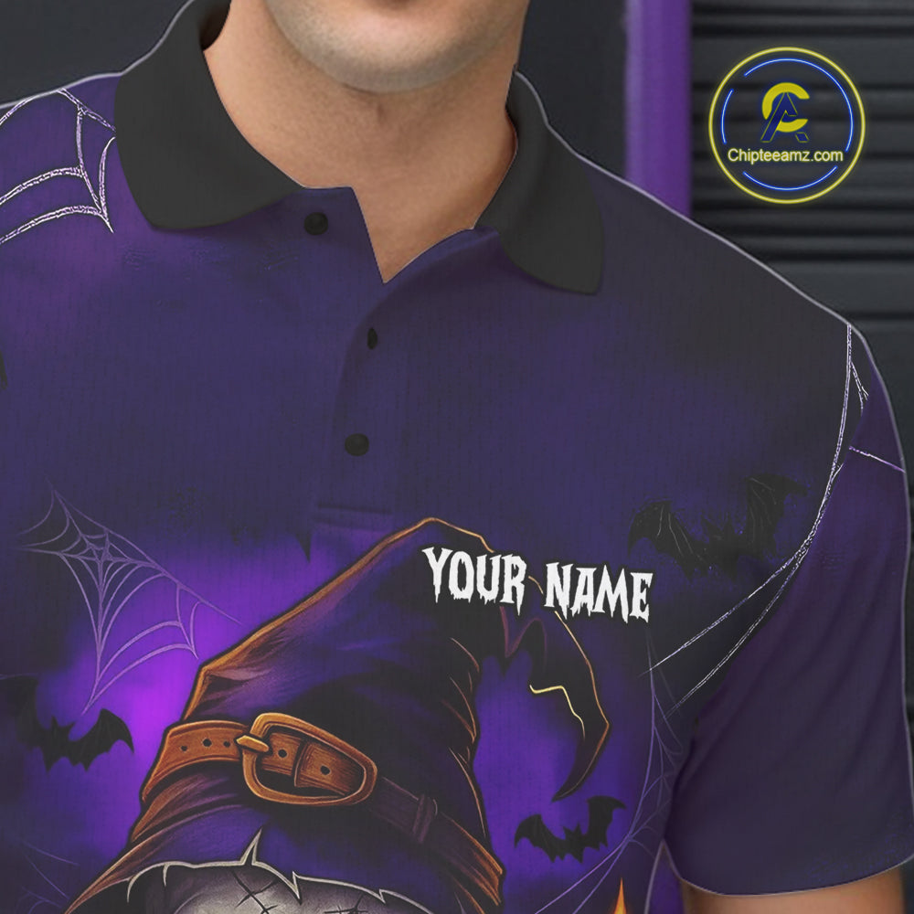 Custom Purple Skull Halloween Bowling Polo, Quarter Zip Shirts For Men, Skull Team Bowling Jersey NQS10803