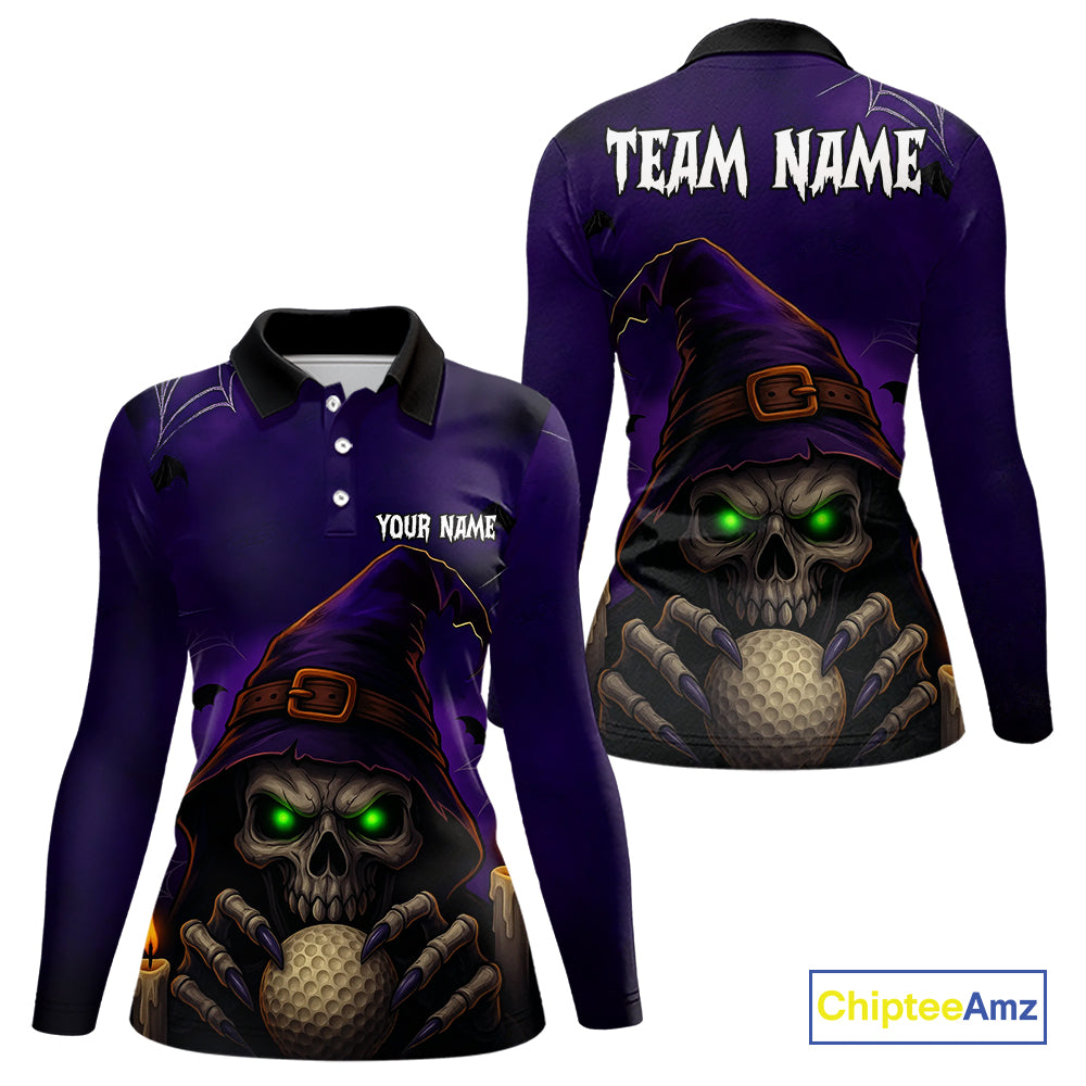 Funny Purple Skull Halloween Women golf polo shirts Custom Halloween team ladies golf wear NQS10804