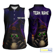 Load image into Gallery viewer, Funny Purple Skull Halloween Women Sleeveless polo shirts Custom Halloween team ladies golf wear NQS10804