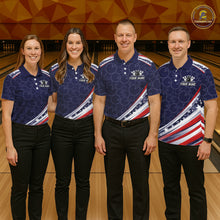 Load image into Gallery viewer, American Flag Camo Bowling Shirts For Men Custom patriotic Bowling Team Polo, 1/4 zip Jerseys | Navy NQS11180