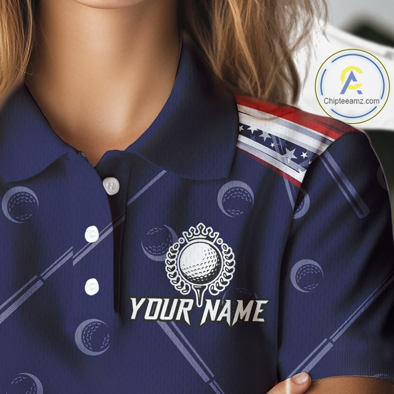 American Flag Camo Golf Polo Shirts For Women Custom patriotic ladies golf shirt, golfer gifts | Navy NQS11181