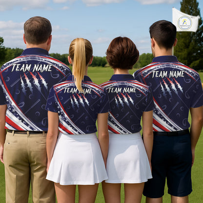 American Flag Camo Golf Polo Shirts For Women Custom patriotic ladies golf shirt, golfer gifts | Navy NQS11181