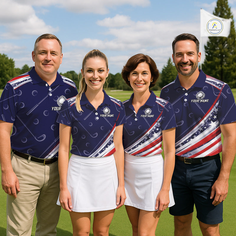 American Flag Camo Golf Polo Shirts For Women Custom patriotic ladies golf shirt, golfer gifts | Navy NQS11181