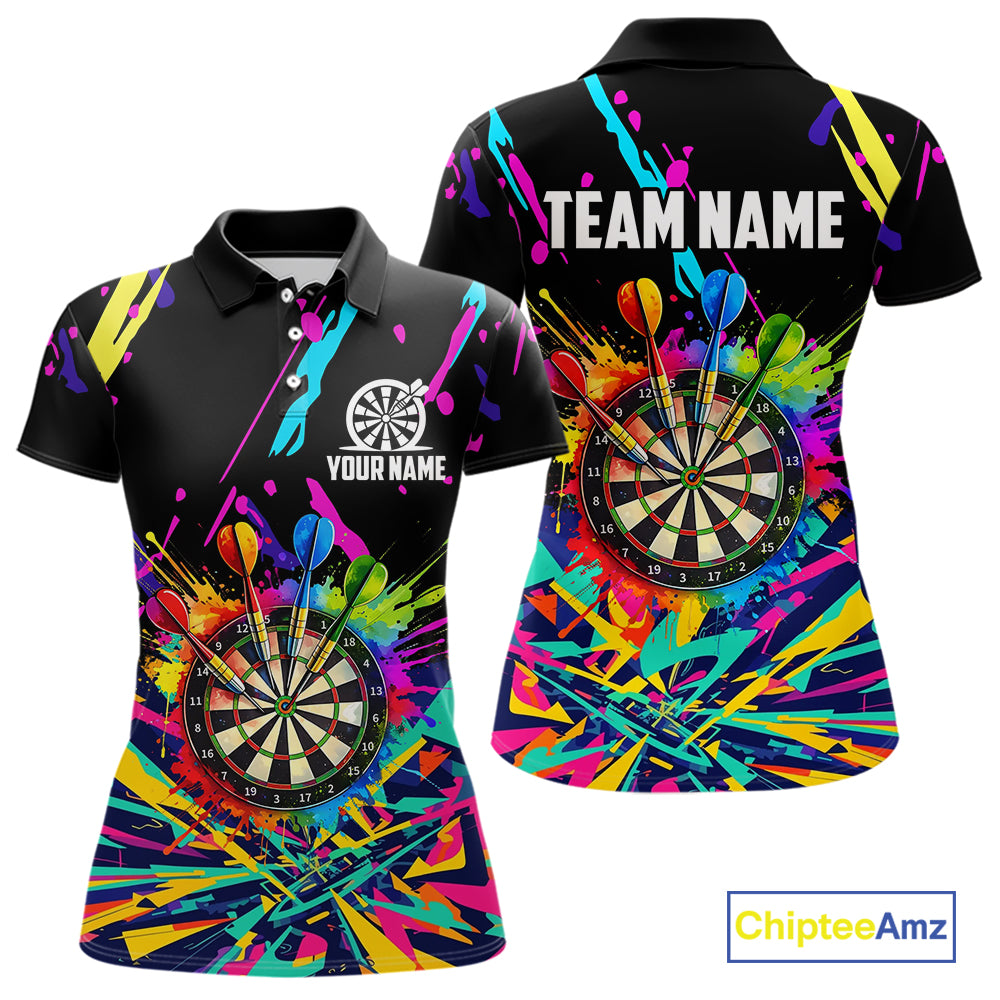 Personalized Colorful Darts Shirt For Women Custom Darts Team Jersey Polo & 1/4 Zip Shirts NQS11374