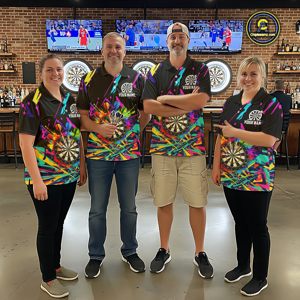 Personalized Colorful Darts Shirt For Men Custom Darts Team Jersey Polo & 1/4 Zip Shirts NQS11374