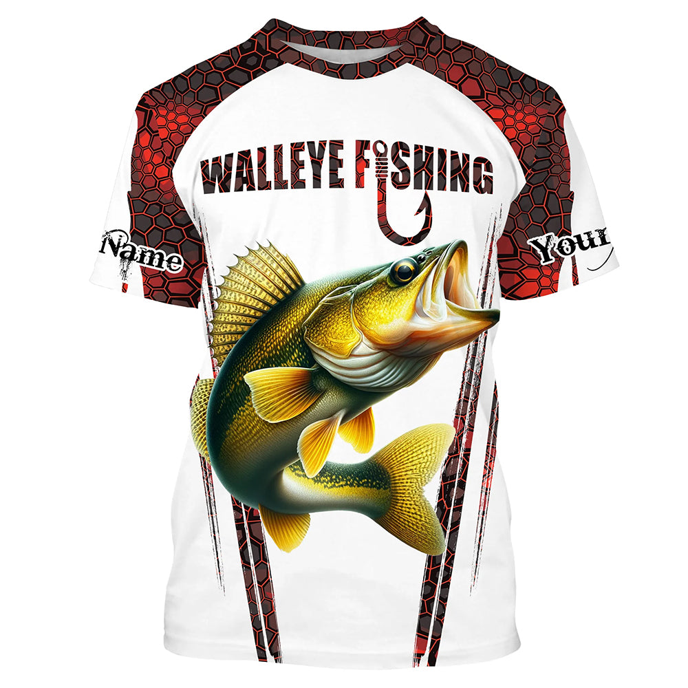 Walleye fishing red camo Custom Funny Fishing Shirts UV Protection Gift For Fisherman NQS5128