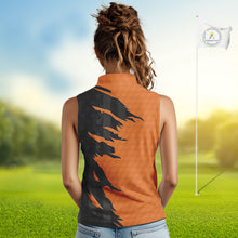 Load image into Gallery viewer, Womens sleeveless golf polos shirts orange golf ball skin black American flag ladies golf apparel NQS10070