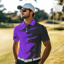 Load image into Gallery viewer, Personalized Mens golf polo shirts custom purple golf ball skin black American flag mens golf apparel NQS10071