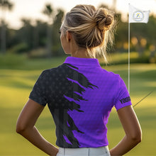 Load image into Gallery viewer, Personalized Women golf polo shirt custom purple golf ball black American flag ladies golf apparel NQS10071