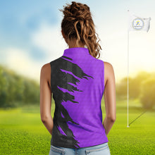 Load image into Gallery viewer, Womens sleeveless golf polos shirts purple golf ball skin black American flag ladies golf apparel NQS10071